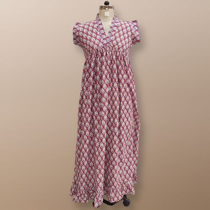 2XL/3XL Amani Crystal Printed Cotton Dress 57" Short Sleeves Jalabiya