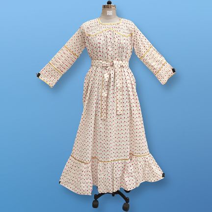 S/M Ashirah White Printed Cotton Dress 57" Long Jalabiya