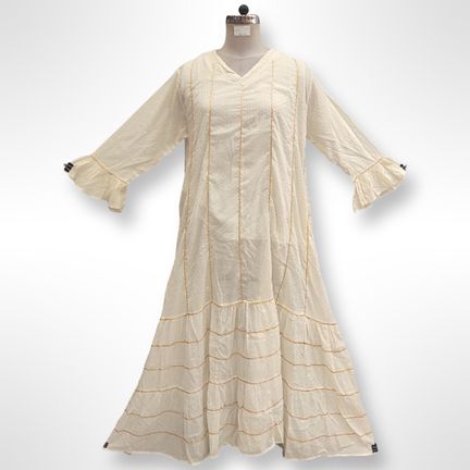 2XL/3XL Anum Crystal White Cotton Dress 57" Long Jalabiya