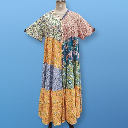 2XL/3XL Zaib Multi Printed Cotton Dress 57" Short Sleeves Jalabiya