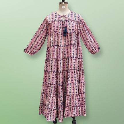 L/XL Bushra Printed Cotton Dress 57" Long Jalabiya