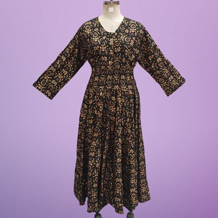 2XL/3XL Mawiya Crystal Black Golden Cotton Dress 57" Long Jalabiya