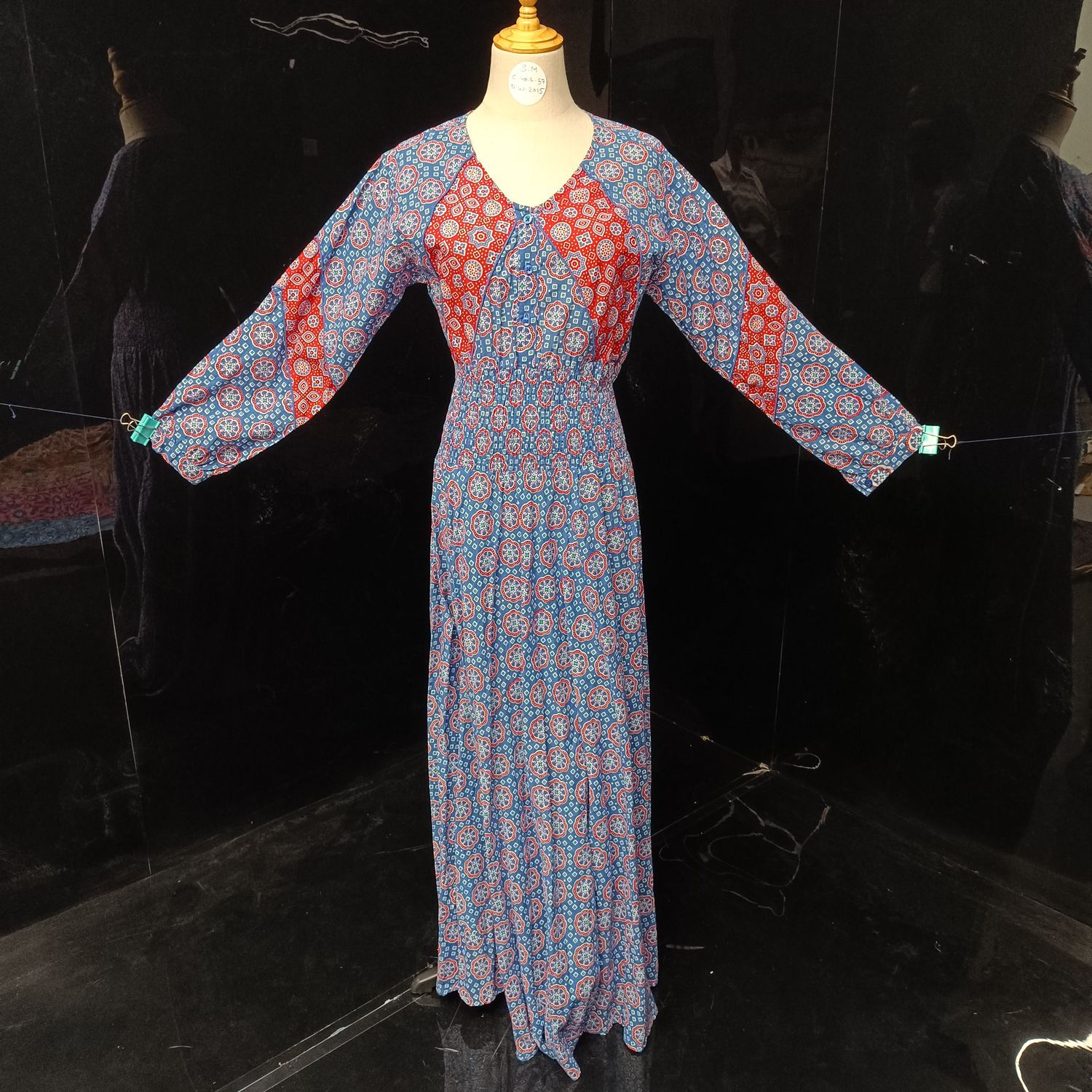 S-M Mawiya Crystal Black Golden Cotton Dress 57" Long Jalabiya