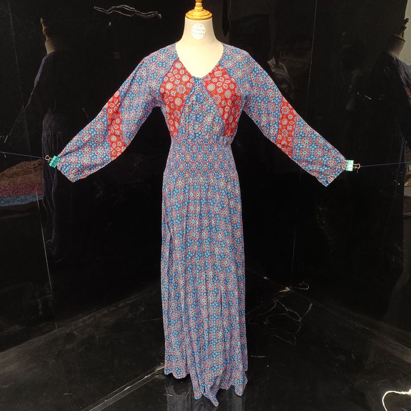 S-M Mawiya Crystal Black Golden Cotton Dress 57" Long Jalabiya