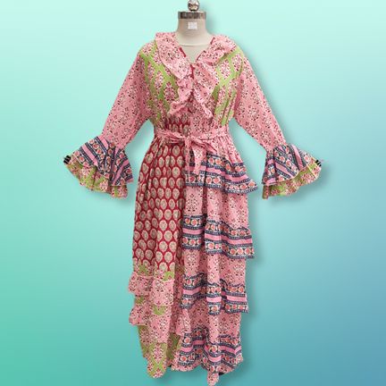 2XL/3XL Sabah Printed Cotton Dress 56" Long Jalabiya