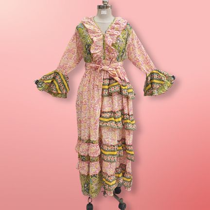 2XL/3XL Sabah Printed Cotton Dress 56" Long Jalabiya