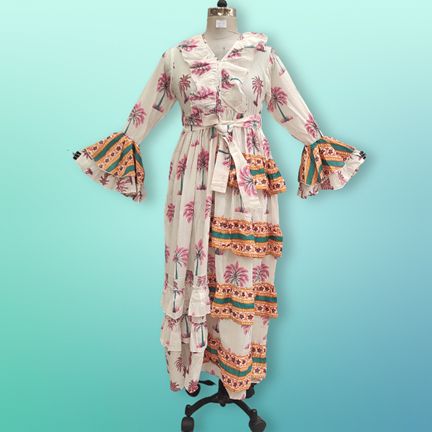 XS/S Sabah Printed Cotton Dress 54"Long Jalabiya