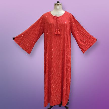 2XL/3XL Special Crystal Red Plain Solid Cotton Dress 56" Long Jalabiya