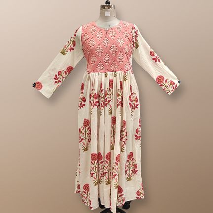 2XL/3XL Masira Pink Printed Cotton Dress 57" Long Jalabiya