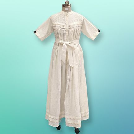 L/XL Baha Crystal White Cotton Dress 57" Short Sleeves Jalabiya