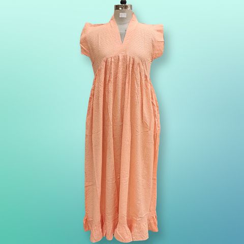 XS/S Amani Crystal Orange Plain Solid Cotton Dress 53" Short Sleeves Jalabiya