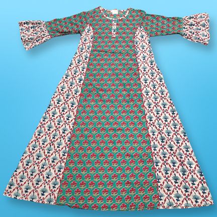 8-9 Year Marry Printed Cotton Girls Dress 41" Long Jalabiya
