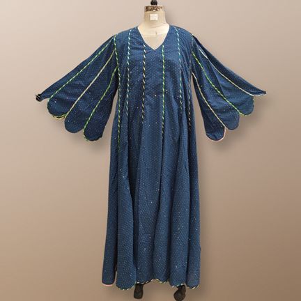 L/XL Meher Crystal Blue Plain Solid Cotton Dress 57" Long Jalabiya