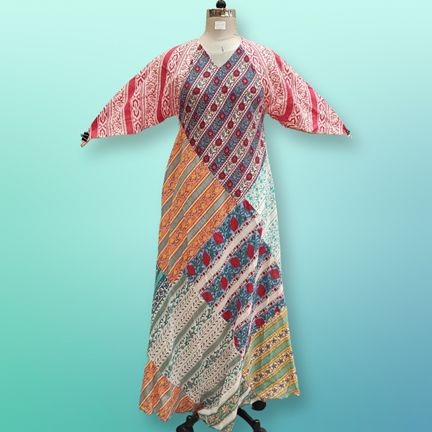 S/M Sakina Multi Printed Cotton Dress 57" Long Jalabiya