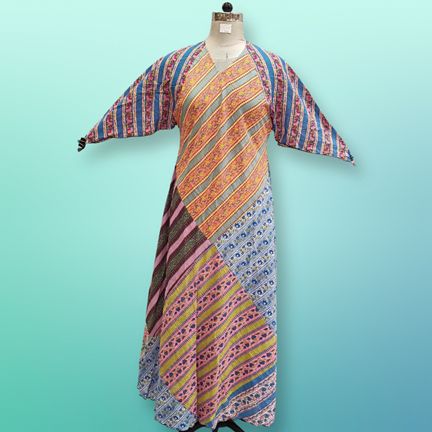 S/M Sakina Multi Printed Cotton Dress 57" Long Jalabiya