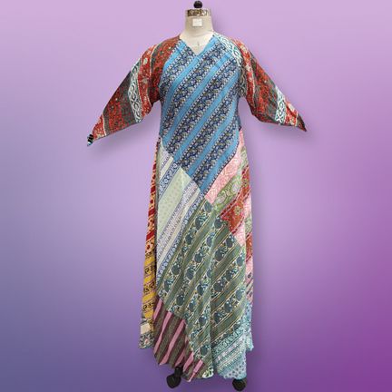 S/M Sakina Multi Printed Cotton Dress 57" Long Jalabiya