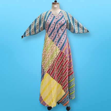 S/M Sakina Multi Printed Cotton Dress 56" Long Jalabiya