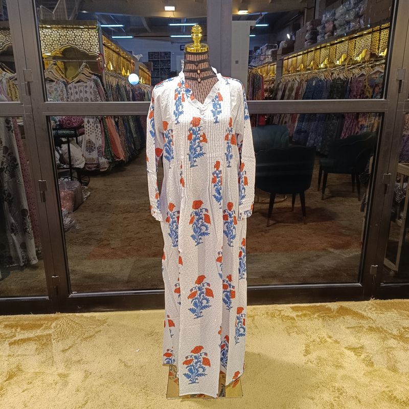 S/M Sparrow Crystal White Cotton Dress 57" Long Jalabiya