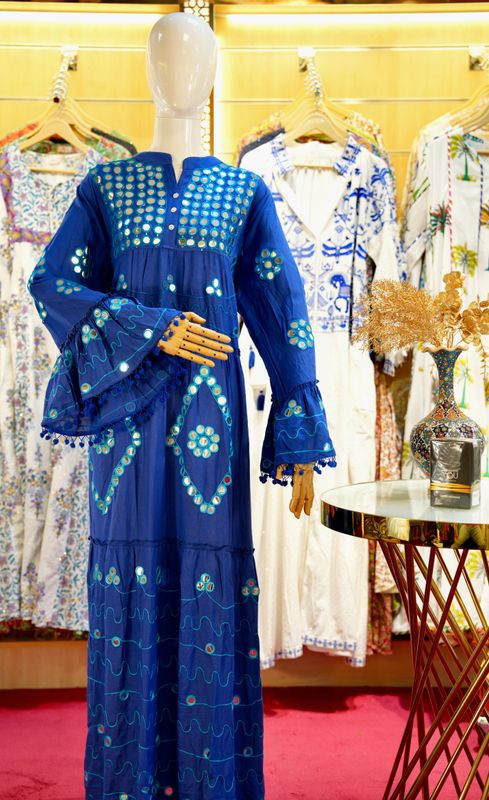 S/M Lavender Blue Long Jalabiya Arabic Dress 57"