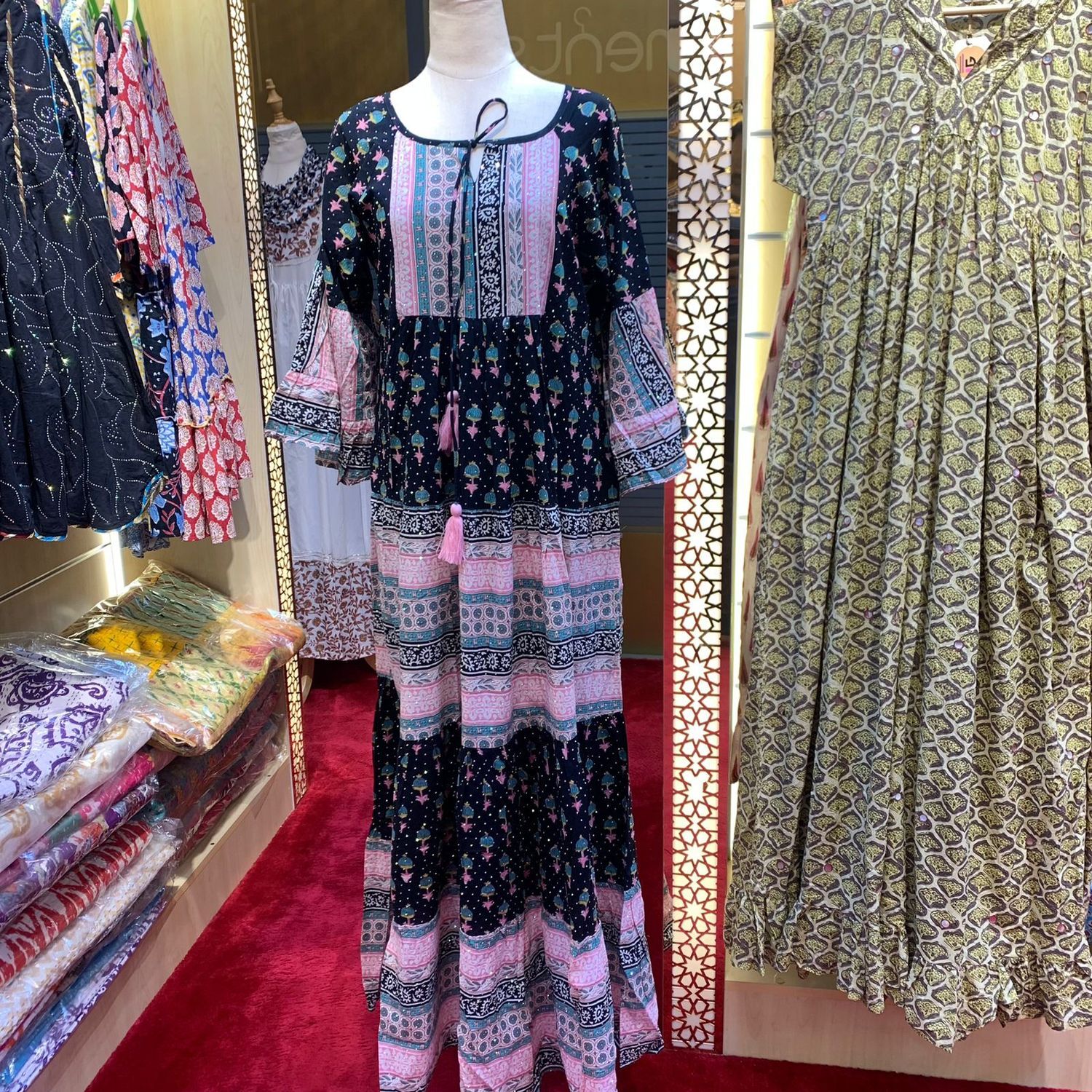 L/XL Gaby Crystal Printed Cotton Dress 57" Long Jalabiya