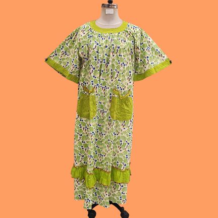 L/XL Nawaar Printed Cotton Dress 56" Short Sleeves Jalabiya