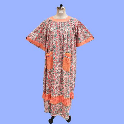L/XL Nawaar Printed Cotton Dress 56" Short Sleeves Jalabiya