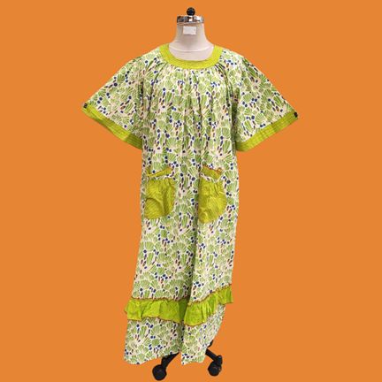 L/XL Nawaar Printed Cotton Dress 56" Short Sleeves Jalabiya