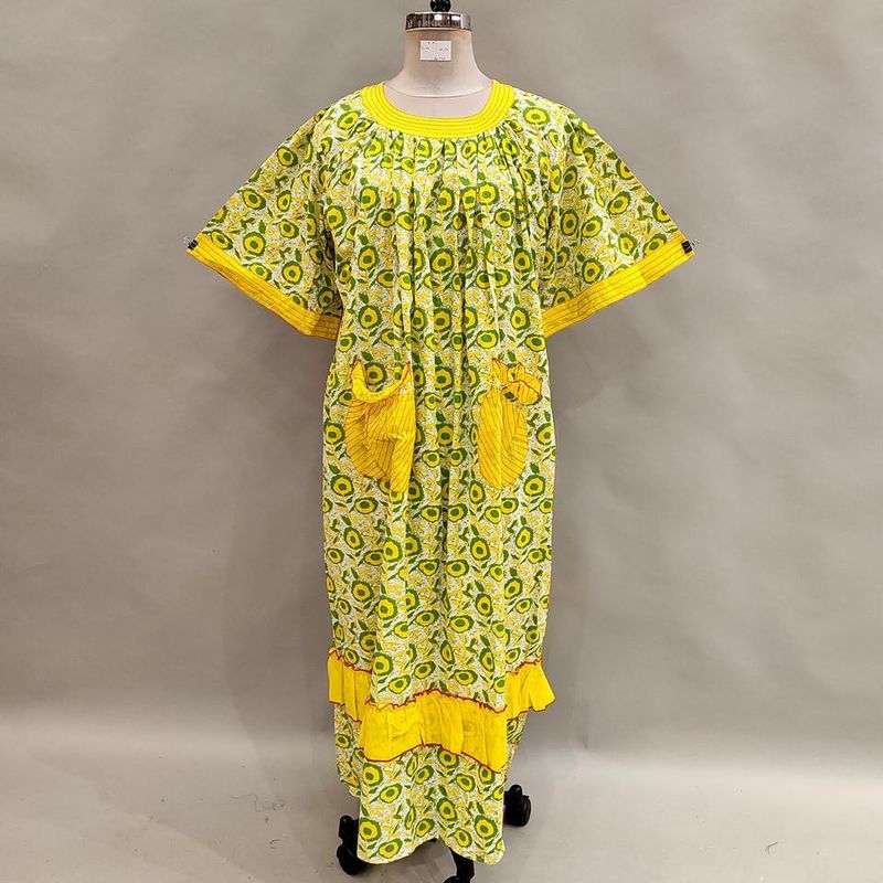L/XL Nawaar Printed Cotton Dress 56" Short Sleeves Jalabiya
