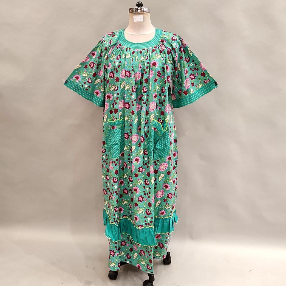 L/XL Nawaar Printed Cotton Dress 56" Short Sleeves Jalabiya