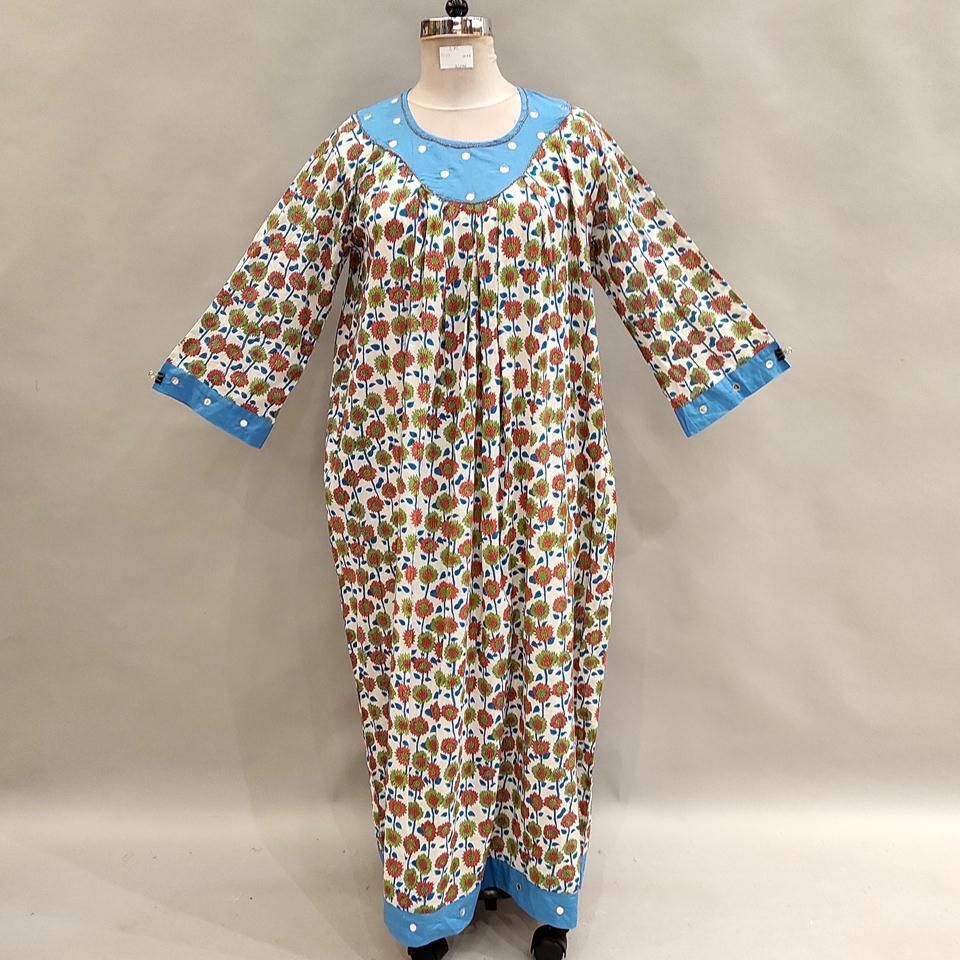 L/XL Lara Printed Cotton Dress 58" Long Jalabiya