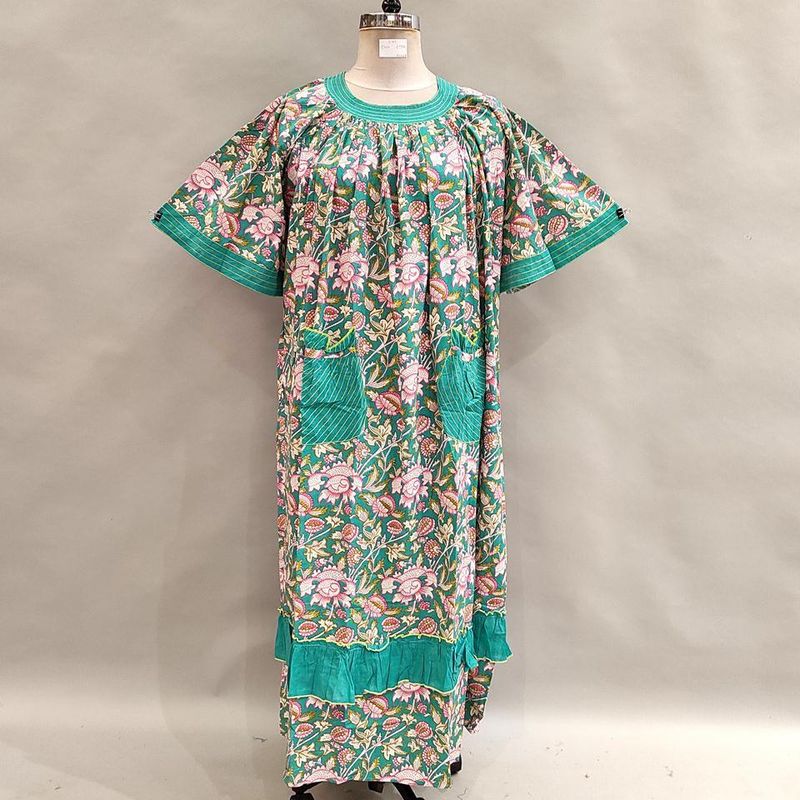 L/XL Nawaar Printed Cotton Dress 56" Short Sleeves Jalabiya
