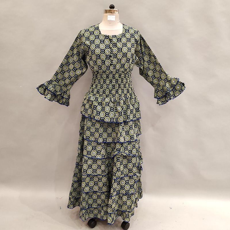 L/XL Jawaria Printed Cotton Dress 57" Long Jalabiya