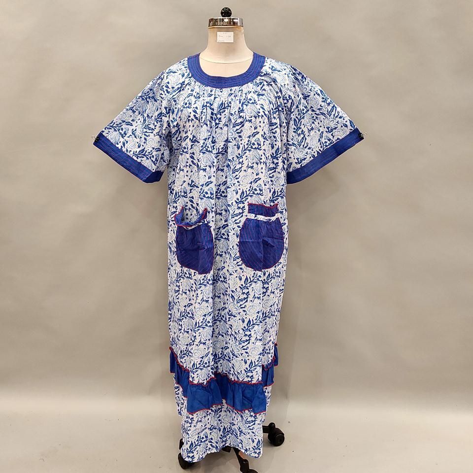 L/XL Nawaar Printed Cotton Dress 56" Short Sleeves Jalabiya
