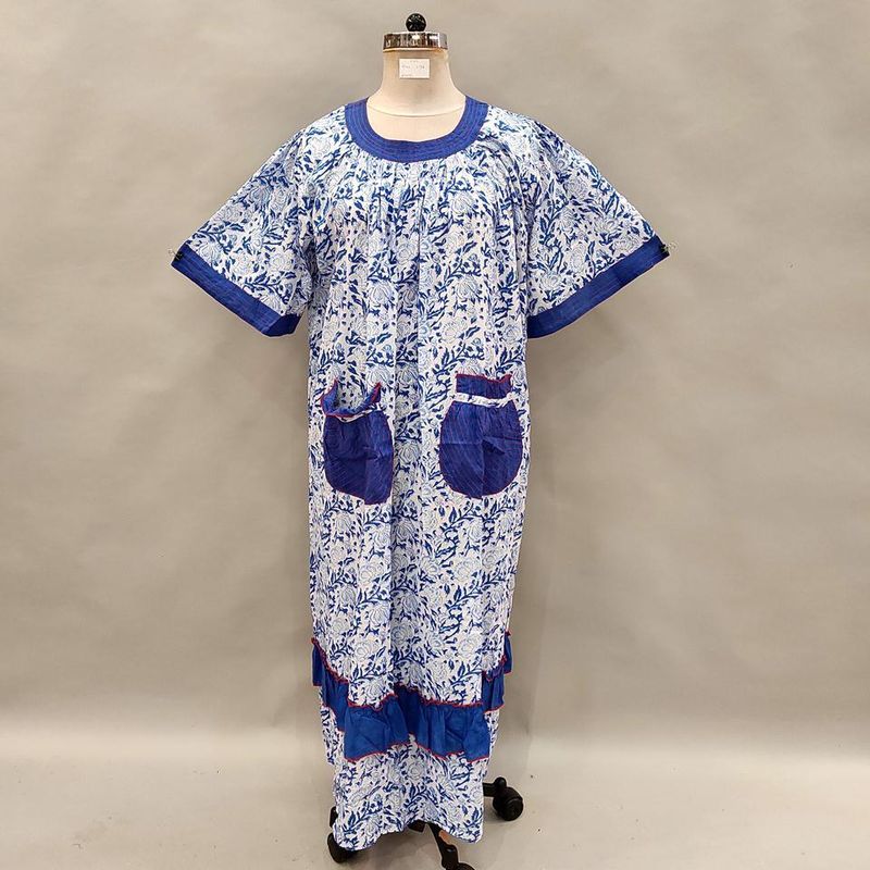 L/XL Nawaar Printed Cotton Dress 56" Short Sleeves Jalabiya