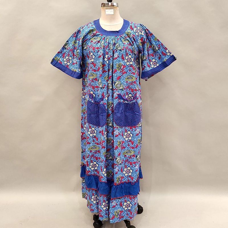 S/M Nawaar Printed Cotton Dress 56" Short Sleeves Jalabiya