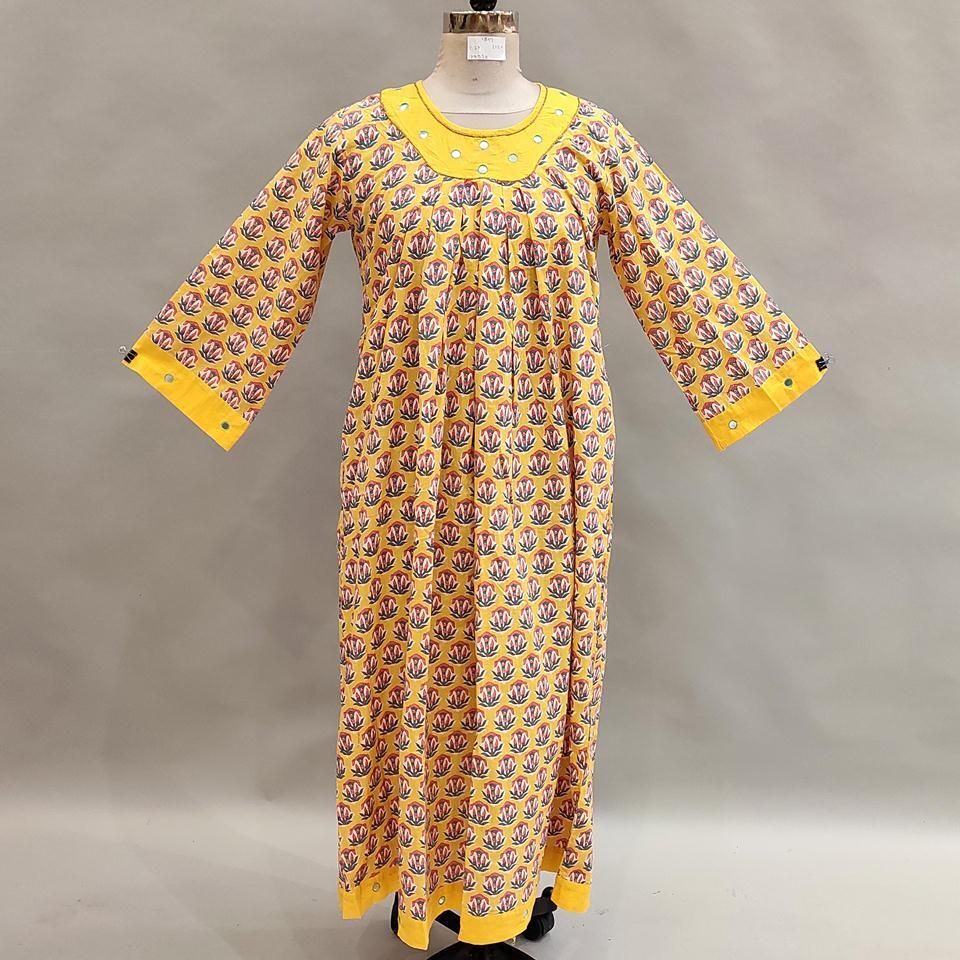 12-13 Year Lara Printed Cotton Girls Dress 50"Long Jalabiya