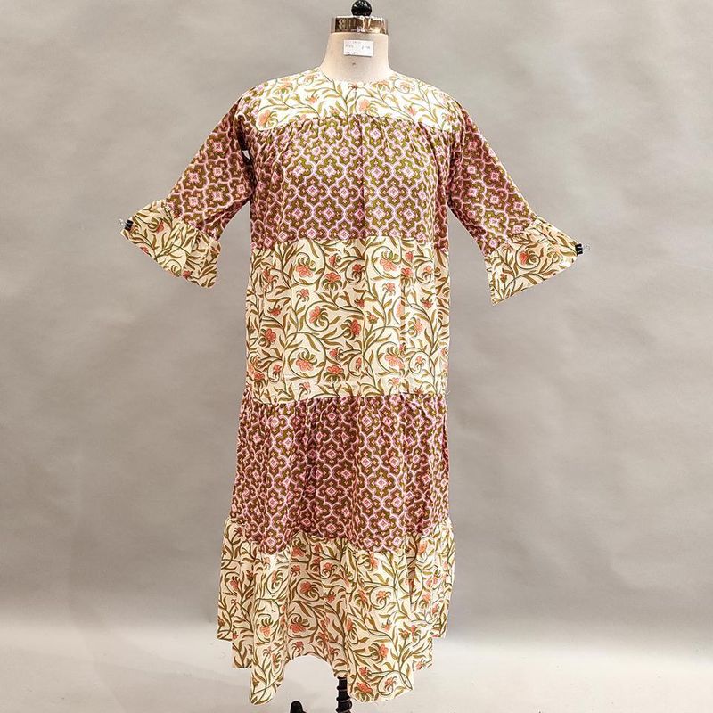 10-11 Year Moon Printed Cotton Girls Dress 46" Long Jalabiya