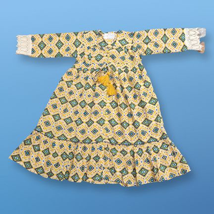 2-3 Year Ari Printed Cotton Girls Dress 30" Long Jalabiya