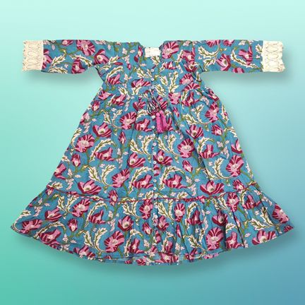 2-3 Year Ari Printed Cotton Girls Dress 30" Long Jalabiya