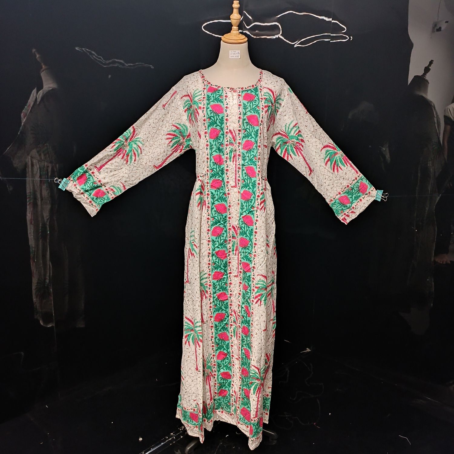 L/XL Bhopali Crystal  Cotton Dress 55" Long Jalabiya