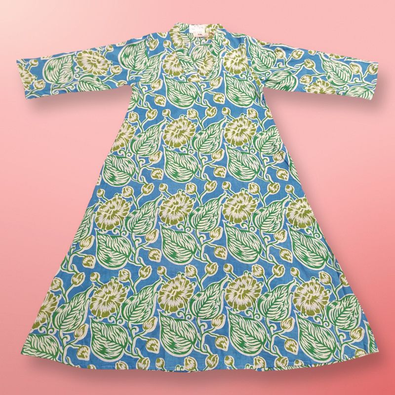 8-9 Year Teena Printed Cotton Girls Dress 42" Long Jalabiya