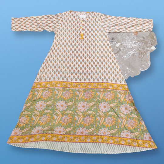 10-11 Year Zaima Printed Cotton Girls Dress 45" Long Jalabiya