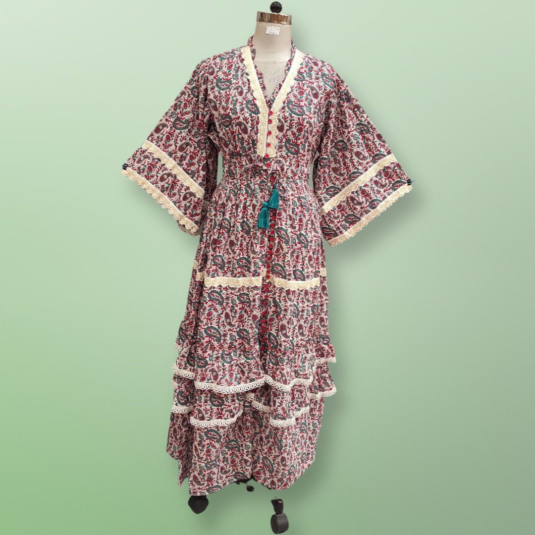 2XL/3XL Benazir Printed Cotton Dress 56" Long Jalabiya