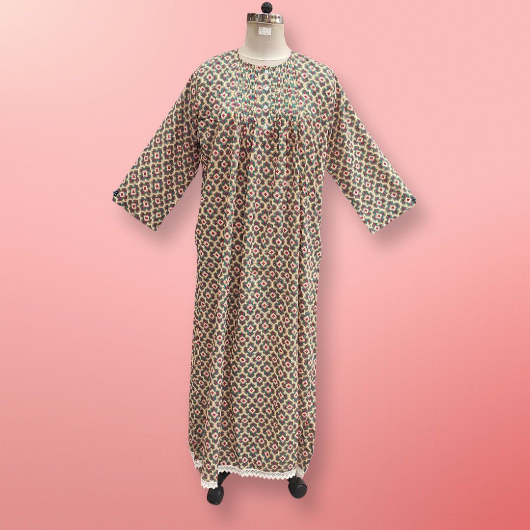 2XL/3XL Azlifa Printed Cotton Dress 57" Long Jalabiya