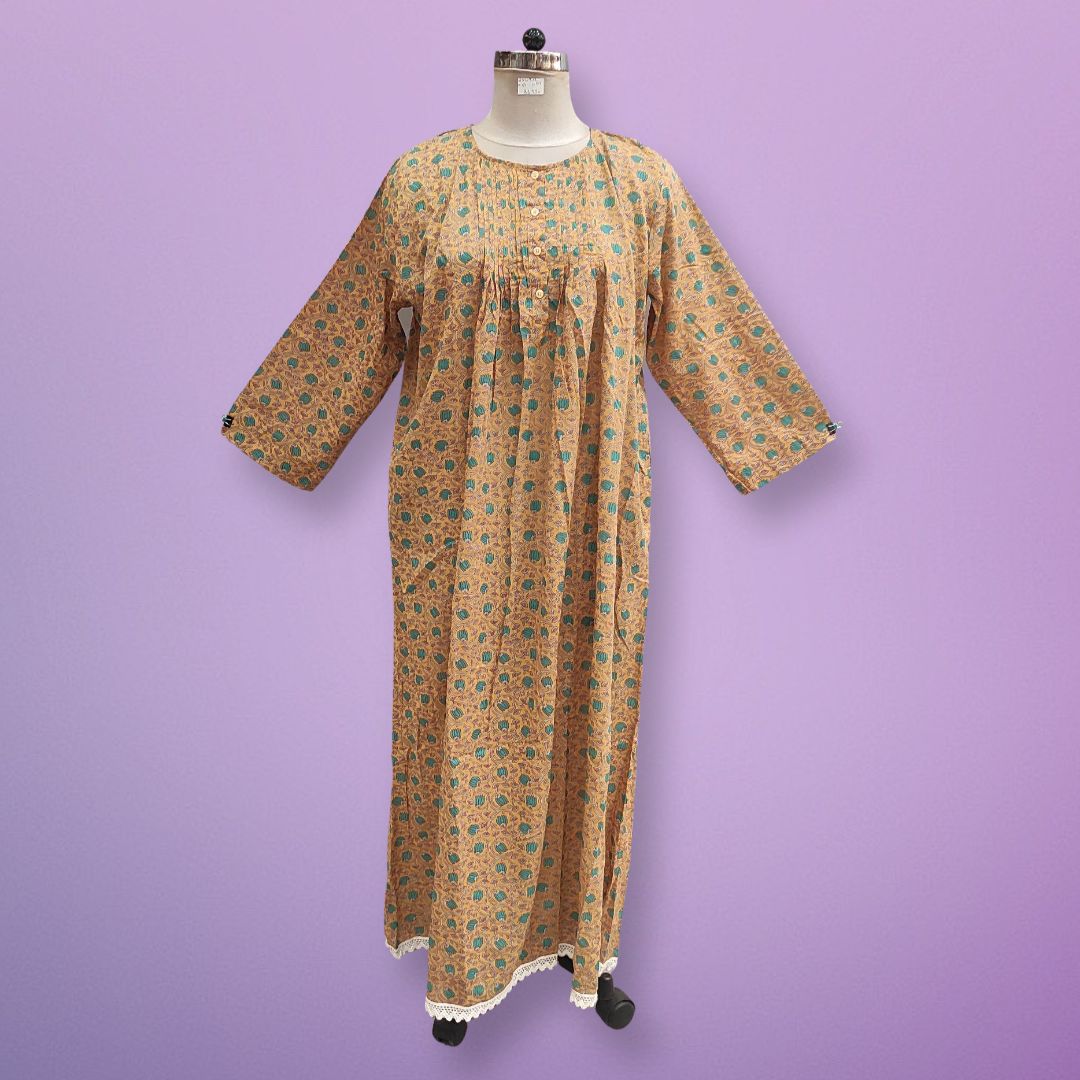 2XL/3XL Azlifa Printed Cotton Dress 57" Long Jalabiya