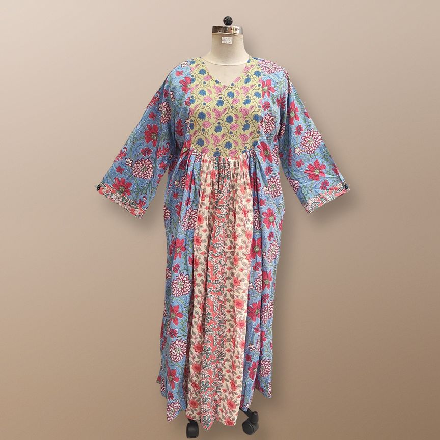 2XL/3XL Kausar Printed Cotton Dress 58" Long Jalabiya