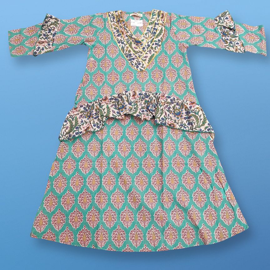 6-7 Year Aiba Printed Cotton Girls Dress 38" Long Jalabiya