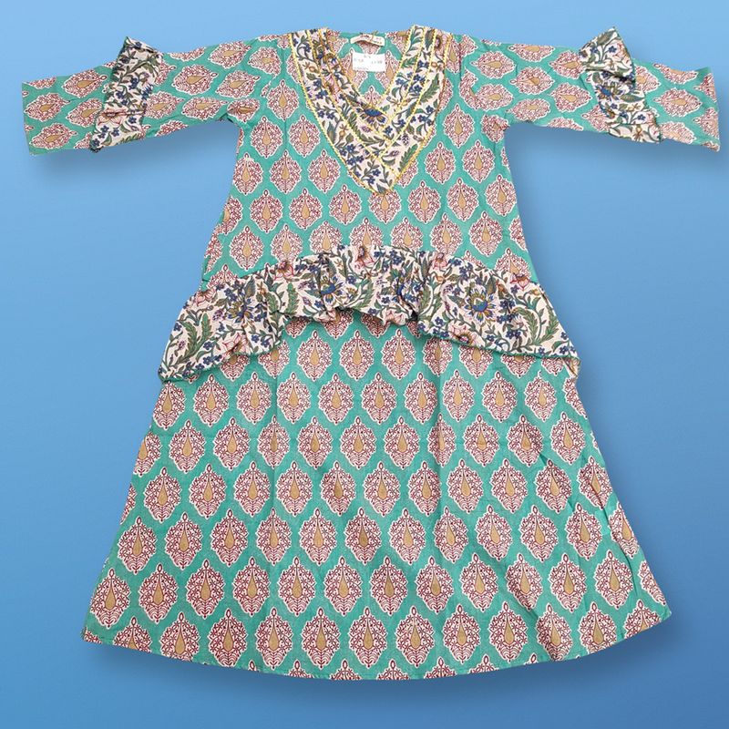6-7 Year Aiba Printed Cotton Girls Dress 38" Long Jalabiya