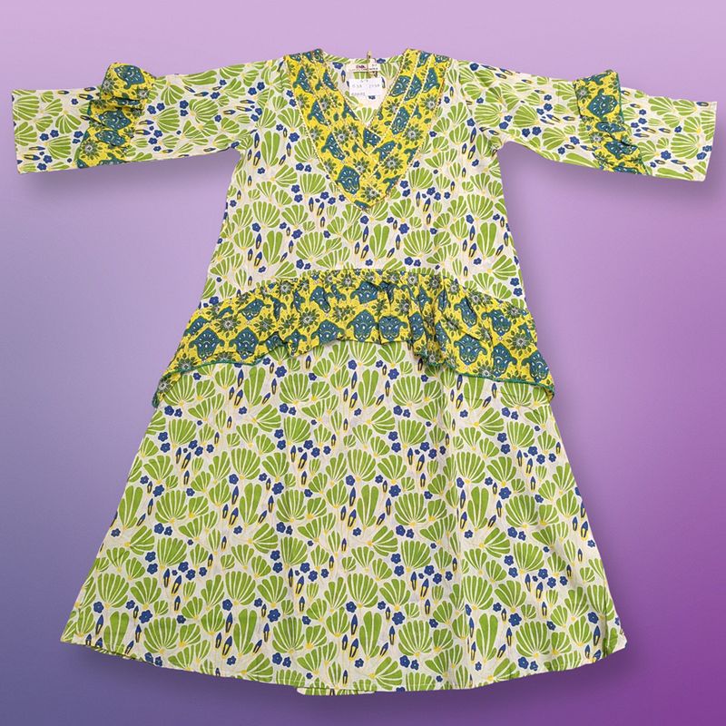 6-7 Year Aiba Printed Cotton Girls Dress 38" Long Jalabiya