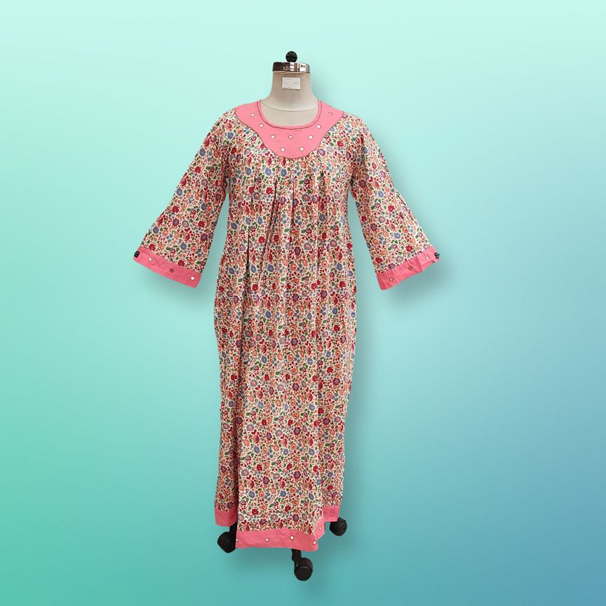 L/XL Lara Printed Cotton Dress 57" Long Jalabiya